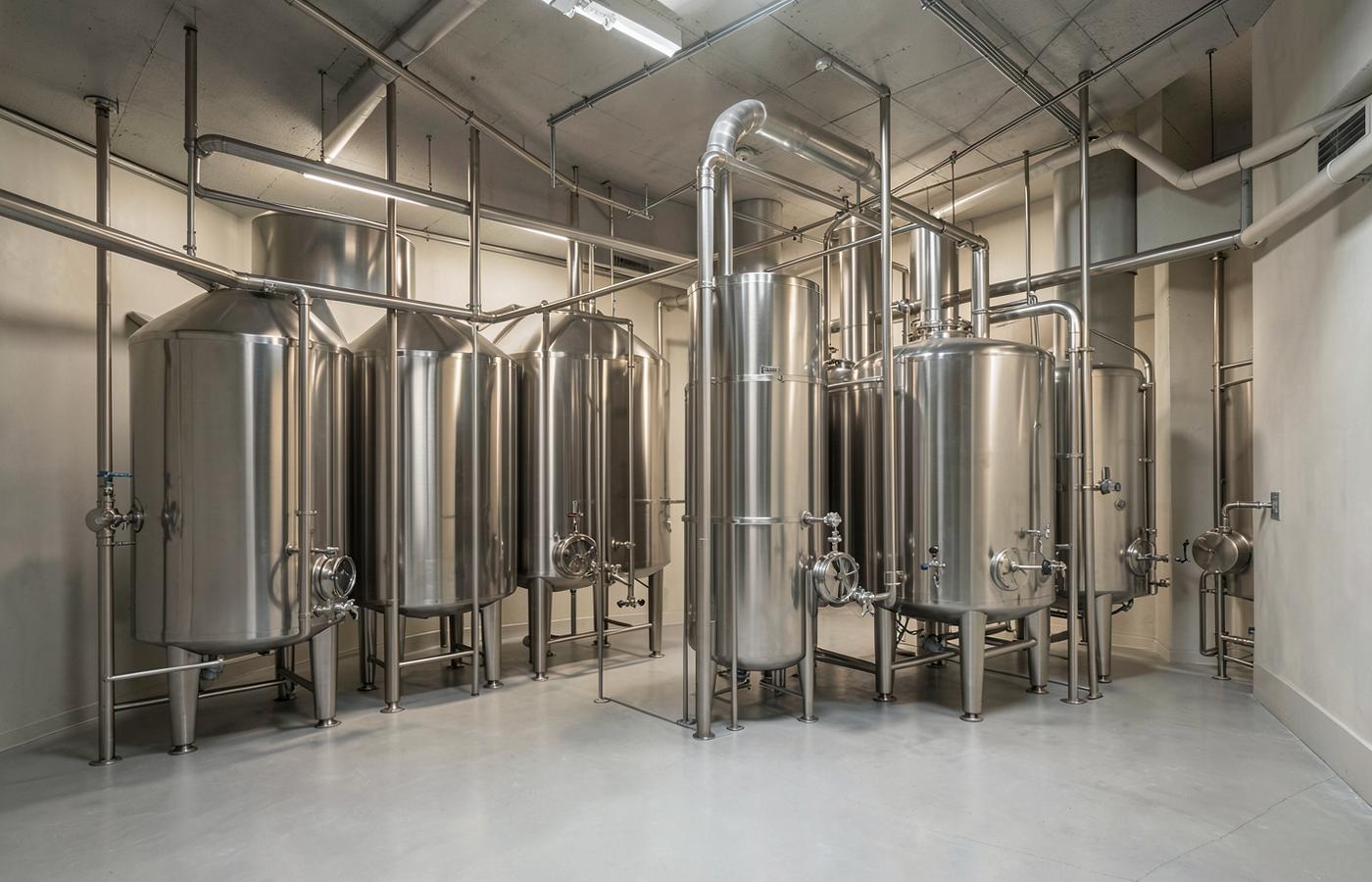 Modern stainless steel brewhouse